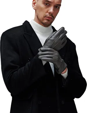 YISEVEN Winter Men's Touchscreen Warm Lambskin Leather Gloves