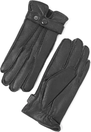 YISEVEN Winter Men's Warm Genuine Lambskin Leather Gloves Skin Tight with Button