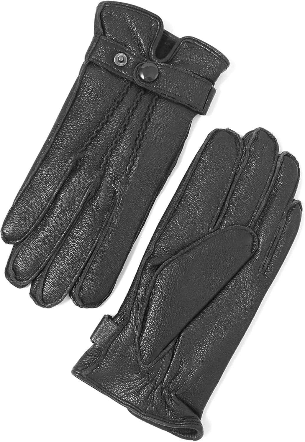 YISEVEN Winter Men's Warm Genuine Lambskin Leather Gloves Skin Tight with Button