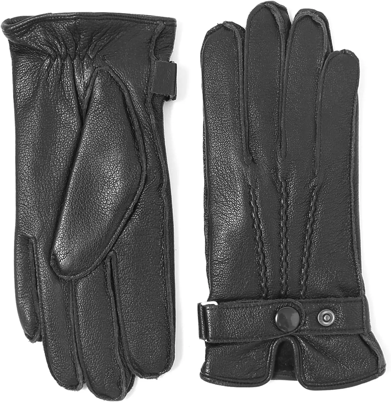YISEVEN Winter Men's Warm Genuine Lambskin Leather Gloves Skin Tight with Button