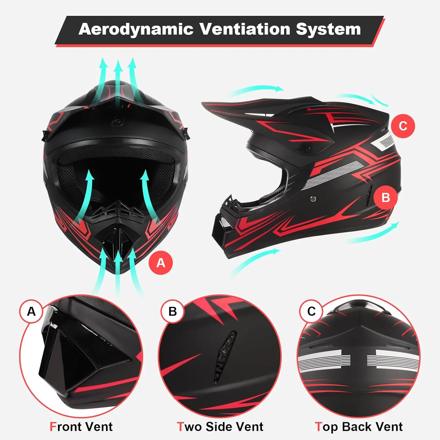Youth Motocross Helmet for Kids - DOT Approved Full Face Off-Road Mountain Bike ATV Dirt Bike Safety Gear With Goggles, Gloves, and Mask