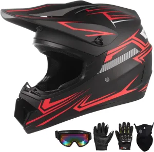 Youth Motocross Helmet for Kids - DOT Approved Full Face Off-Road Mountain Bike ATV Dirt Bike Safety Gear With Goggles, Gloves, and Mask