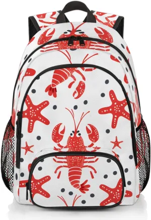 Yzrwebo Cartoon Red Crayfish Laptop iPad Tablet Travel Backpack Casual Daypack, Ocean Starfish Lightweight Adjustable Shoulder Straps with Multiple Pockets Backpack for Women Men Gifts