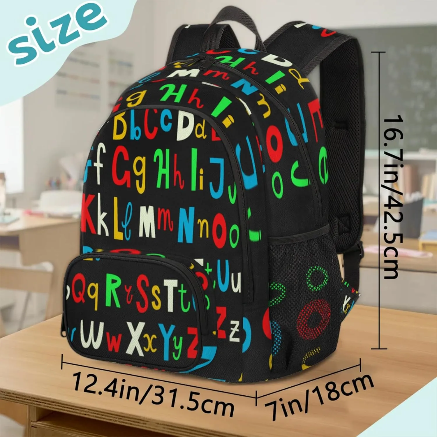 Yzrwebo Rainbow Letter Backpack for Women Men Alphabet ABC Lightweight Backpack with Multiple Pockets Laptop iPad Tablet Travel Sports Bag Casual Daypack Backpack Adjustable Shoulder Straps