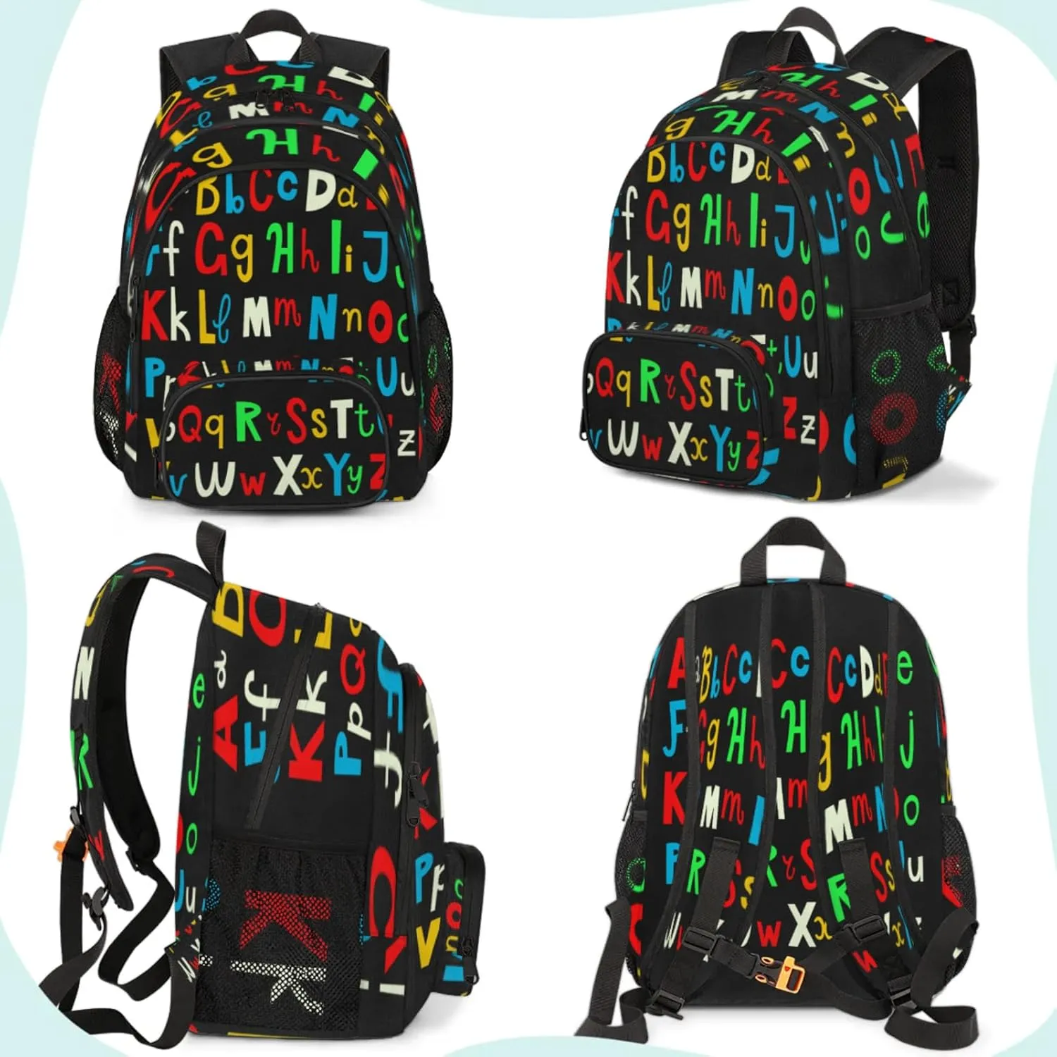 Yzrwebo Rainbow Letter Backpack for Women Men Alphabet ABC Lightweight Backpack with Multiple Pockets Laptop iPad Tablet Travel Sports Bag Casual Daypack Backpack Adjustable Shoulder Straps