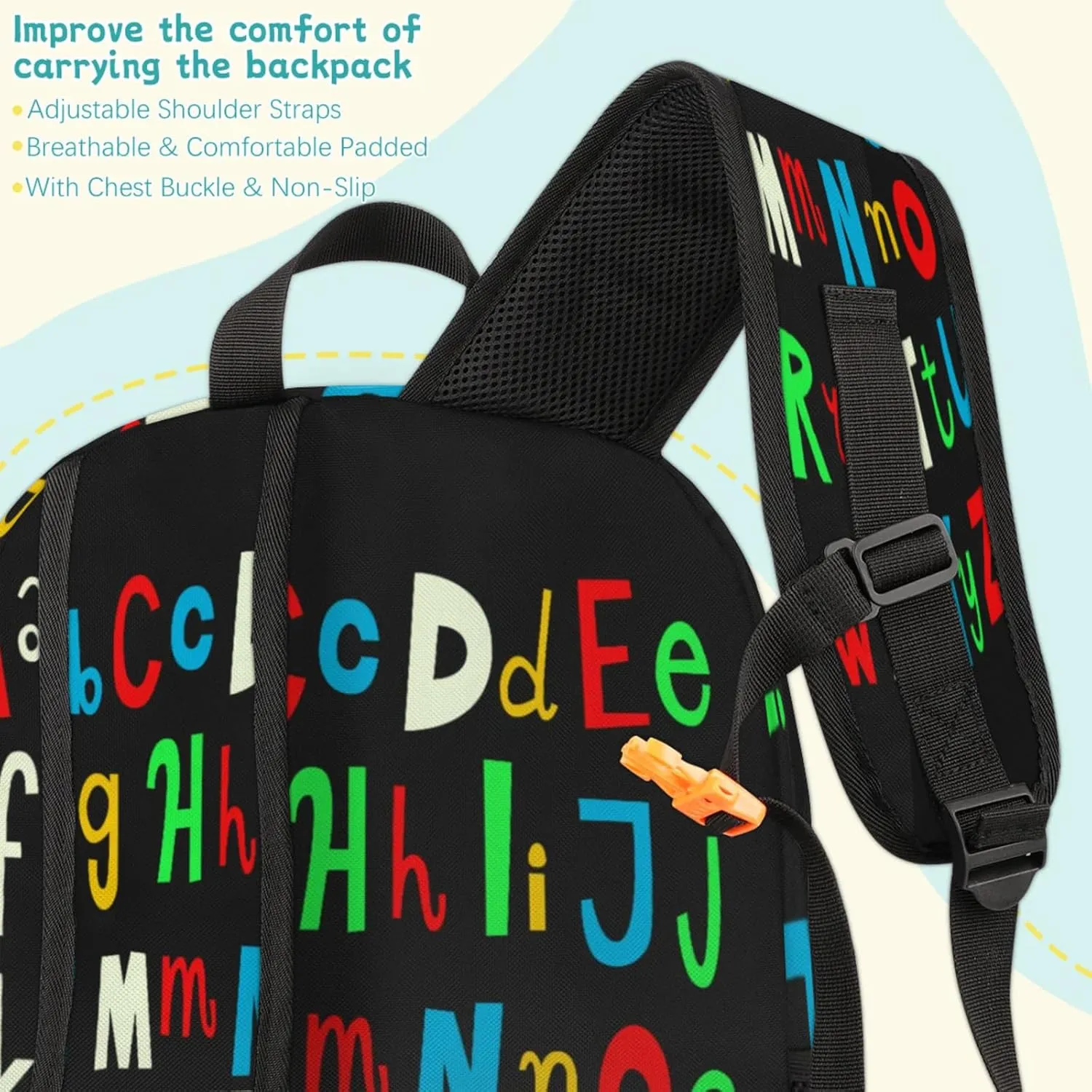 Yzrwebo Rainbow Letter Backpack for Women Men Alphabet ABC Lightweight Backpack with Multiple Pockets Laptop iPad Tablet Travel Sports Bag Casual Daypack Backpack Adjustable Shoulder Straps