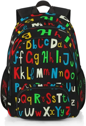 Yzrwebo Rainbow Letter Backpack for Women Men Alphabet ABC Lightweight Backpack with Multiple Pockets Laptop iPad Tablet Travel Sports Bag Casual Daypack Backpack Adjustable Shoulder Straps