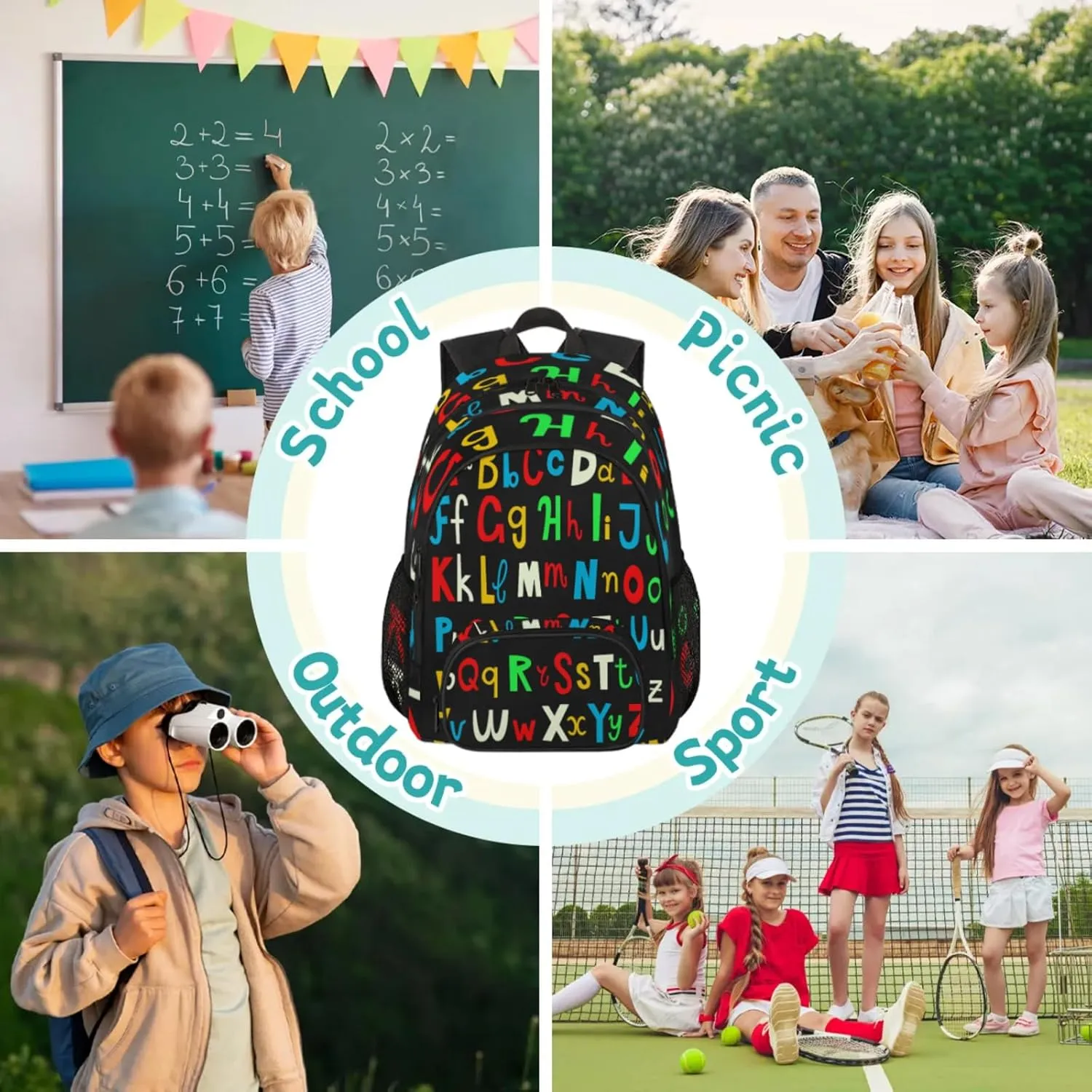 Yzrwebo Rainbow Letter Backpack for Women Men Alphabet ABC Lightweight Backpack with Multiple Pockets Laptop iPad Tablet Travel Sports Bag Casual Daypack Backpack Adjustable Shoulder Straps
