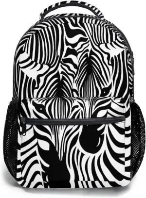 Zebra Print Backpack Black White Stripes Durable Daypack Laptop Shoulder Bookbag Casual Sports Travel Bag for Boys Girls Man Woman
