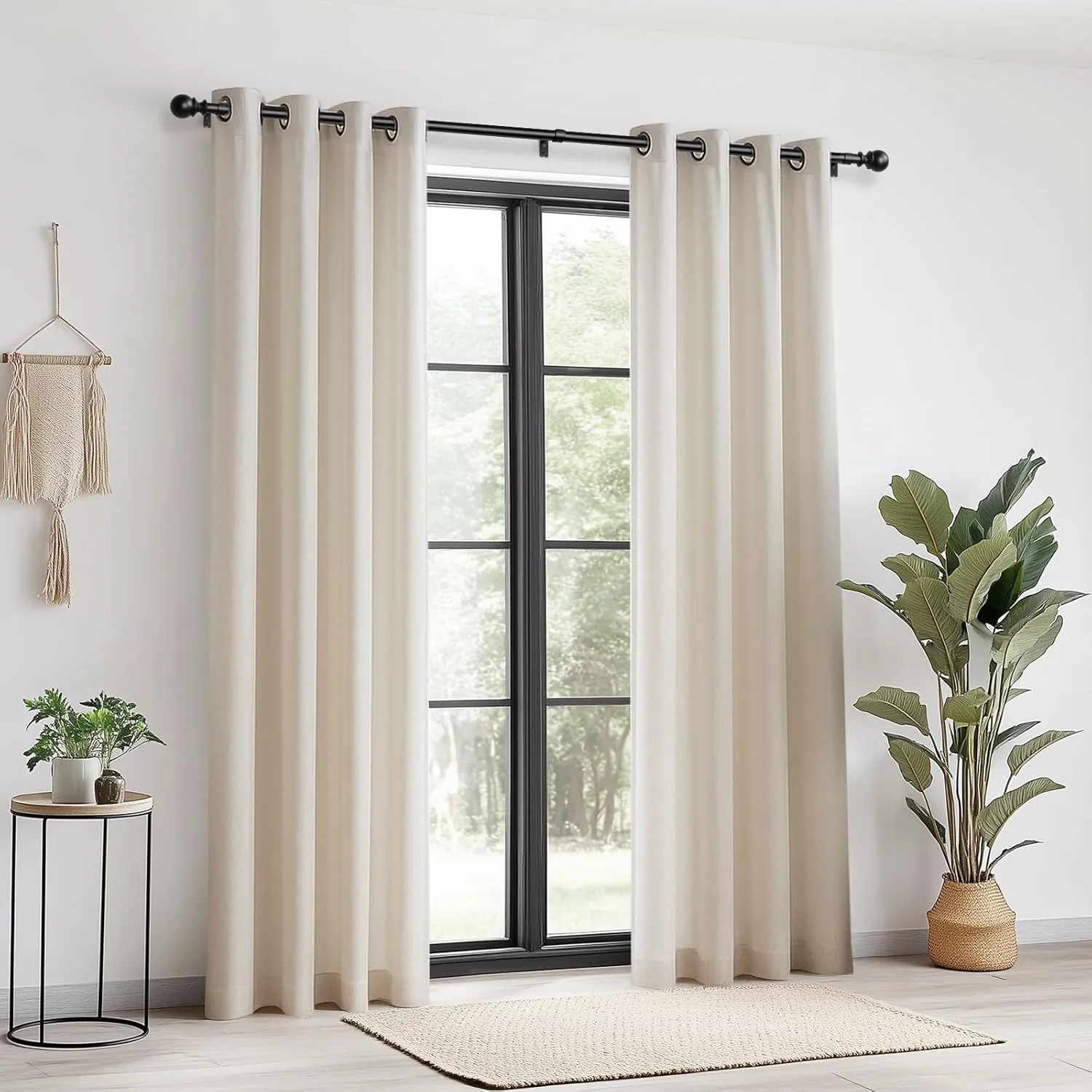 Zeerobee Curtain Rods for Windows 48 to 84, Adjustable Heavy Duty Wrap Around 1 Inch Curtain Rod, Outdoor Indoor Room Divider Modern Drapery Pole, Black, 32-86"