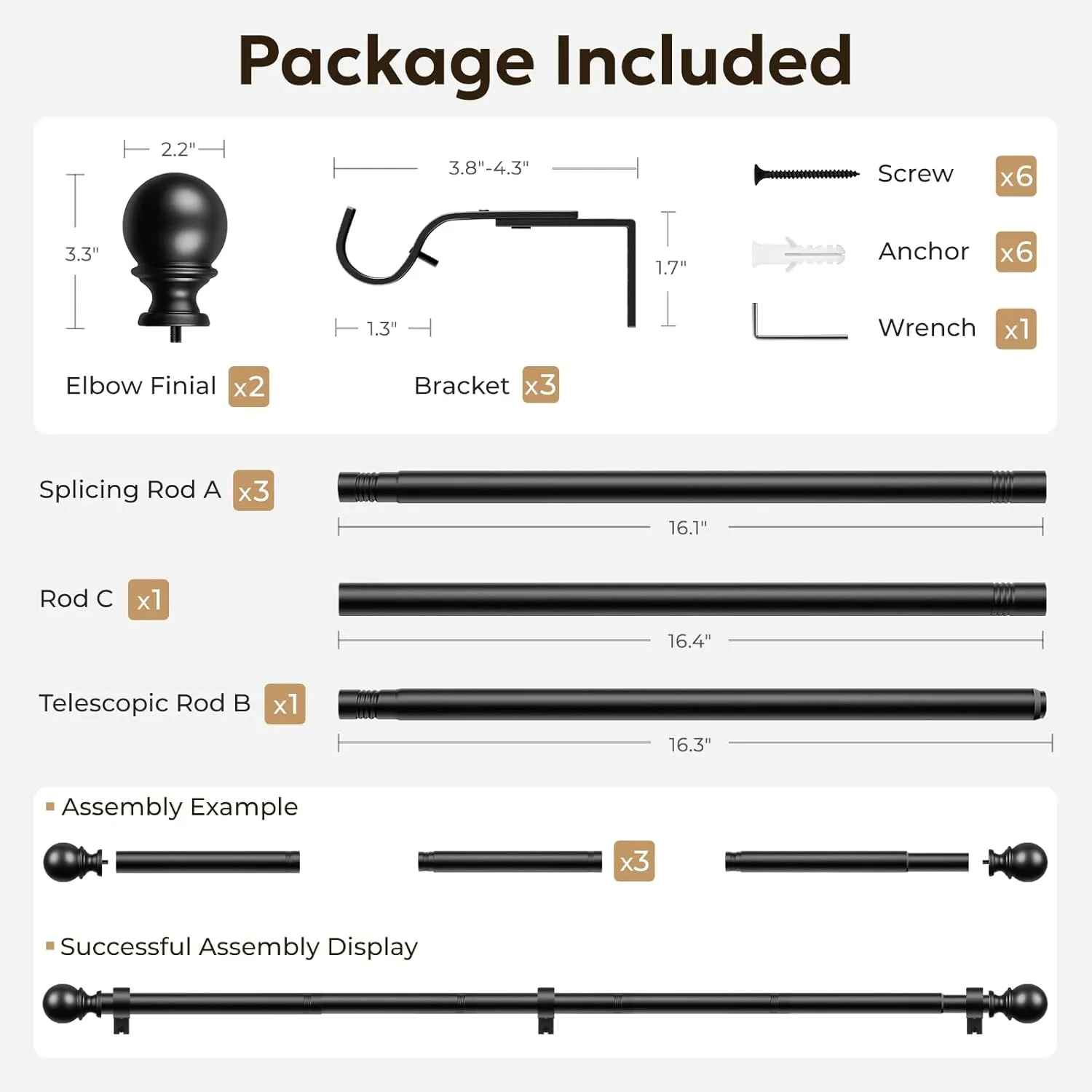 Zeerobee Curtain Rods for Windows 48 to 84, Adjustable Heavy Duty Wrap Around 1 Inch Curtain Rod, Outdoor Indoor Room Divider Modern Drapery Pole, Black, 32-86"