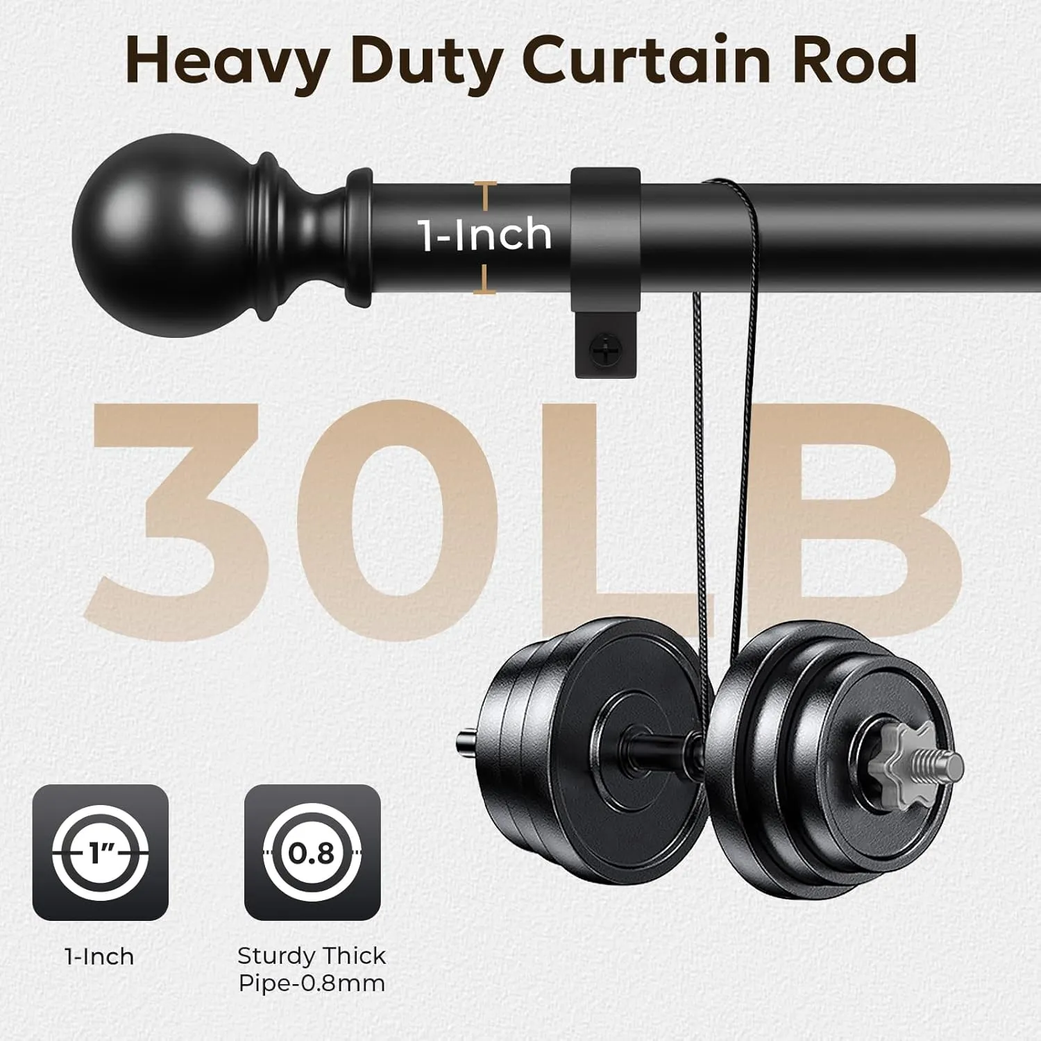 Zeerobee Curtain Rods for Windows 48 to 84, Adjustable Heavy Duty Wrap Around 1 Inch Curtain Rod, Outdoor Indoor Room Divider Modern Drapery Pole, Black, 32-86"