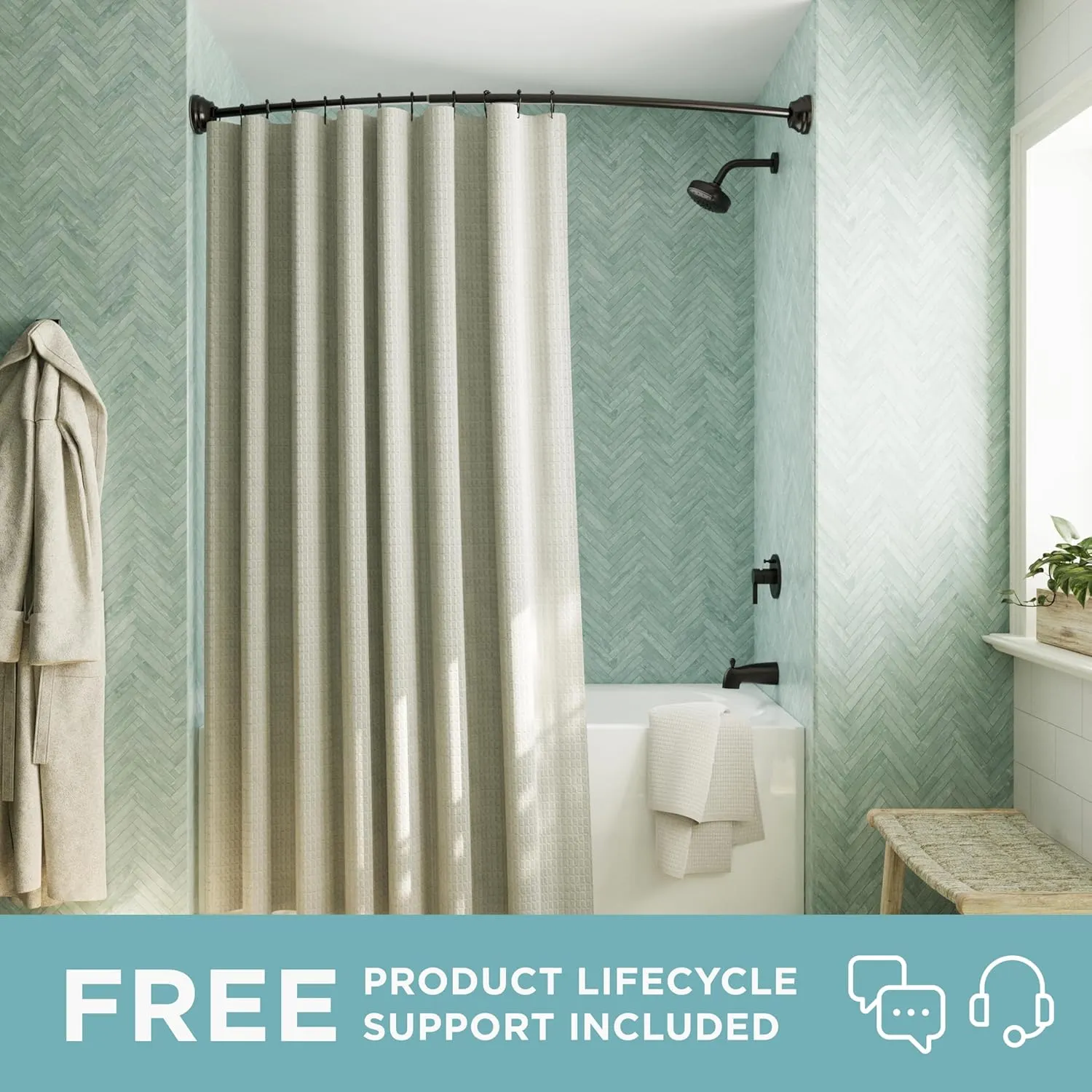 Zenna Home Curved Tension Shower Curtain Rod, Rustproof, Bronze, 50 to 72 Inches – Adjustable Shower Curtain Rod for Bathroom, Easy No Drill Install – NeverRust Tension Shower Curtain Pole