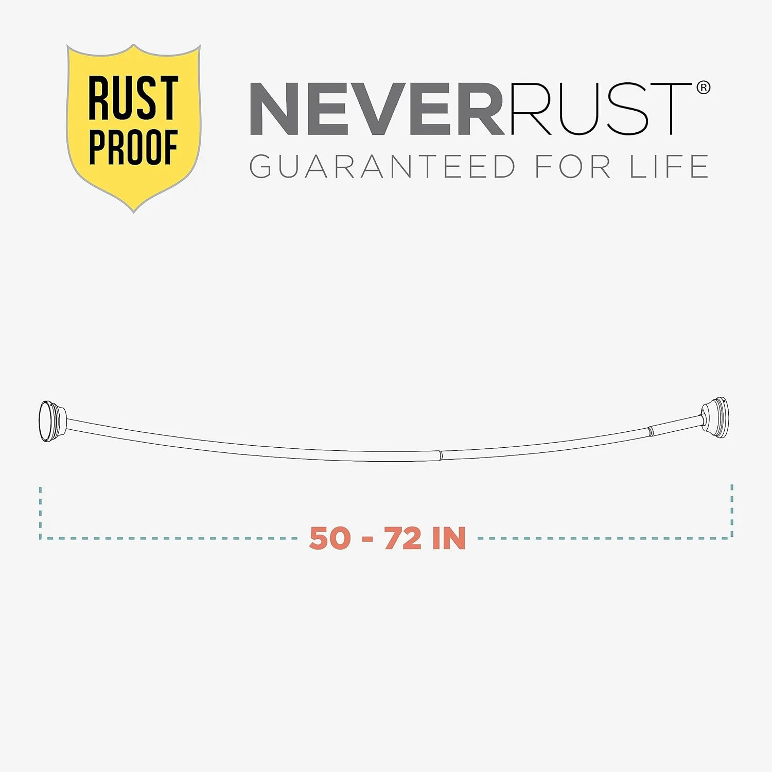 Zenna Home Curved Tension Shower Curtain Rod, Rustproof, Bronze, 50 to 72 Inches – Adjustable Shower Curtain Rod for Bathroom, Easy No Drill Install – NeverRust Tension Shower Curtain Pole