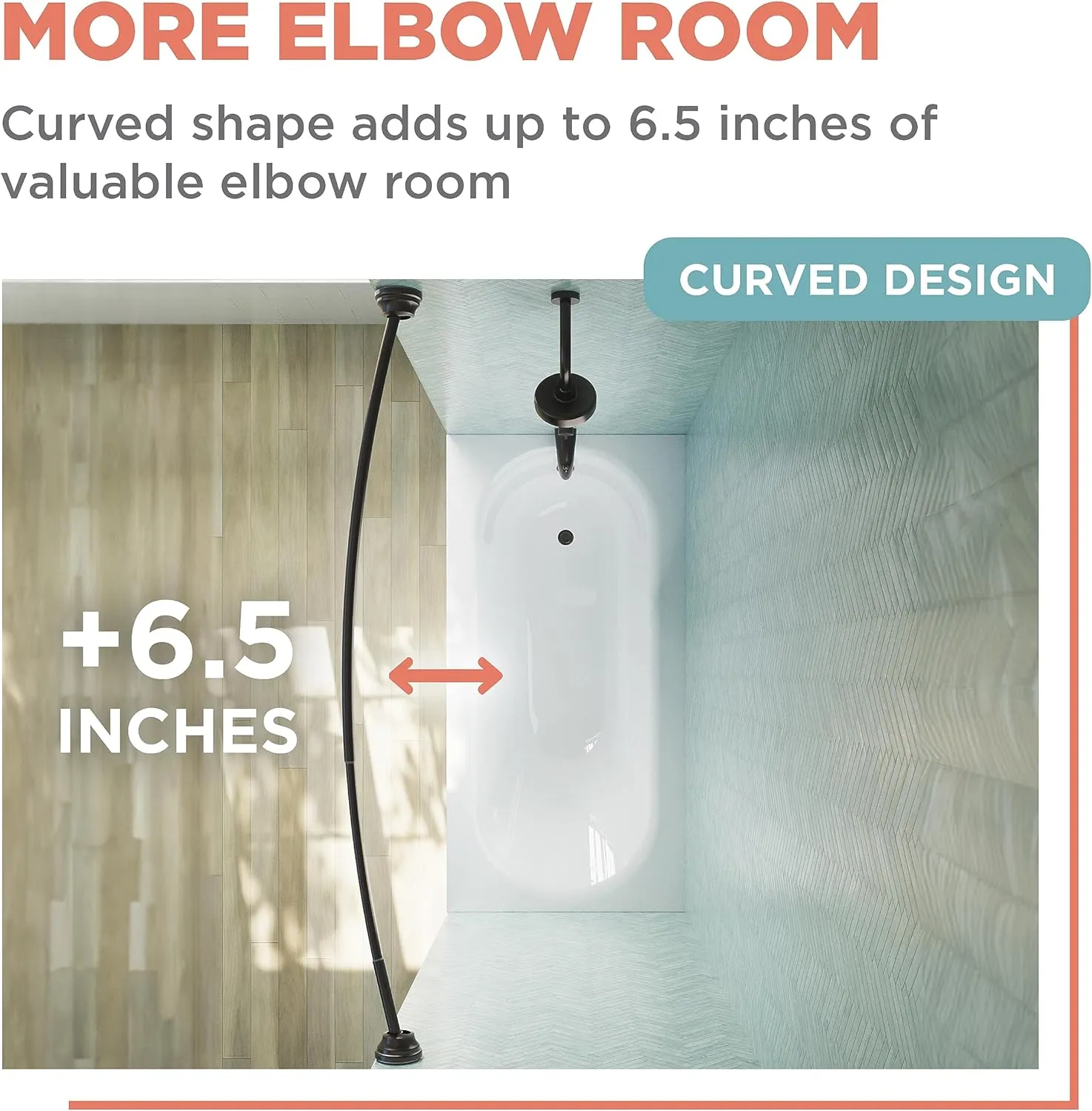 Zenna Home Curved Tension Shower Curtain Rod, Rustproof, Bronze, 50 to 72 Inches – Adjustable Shower Curtain Rod for Bathroom, Easy No Drill Install – NeverRust Tension Shower Curtain Pole