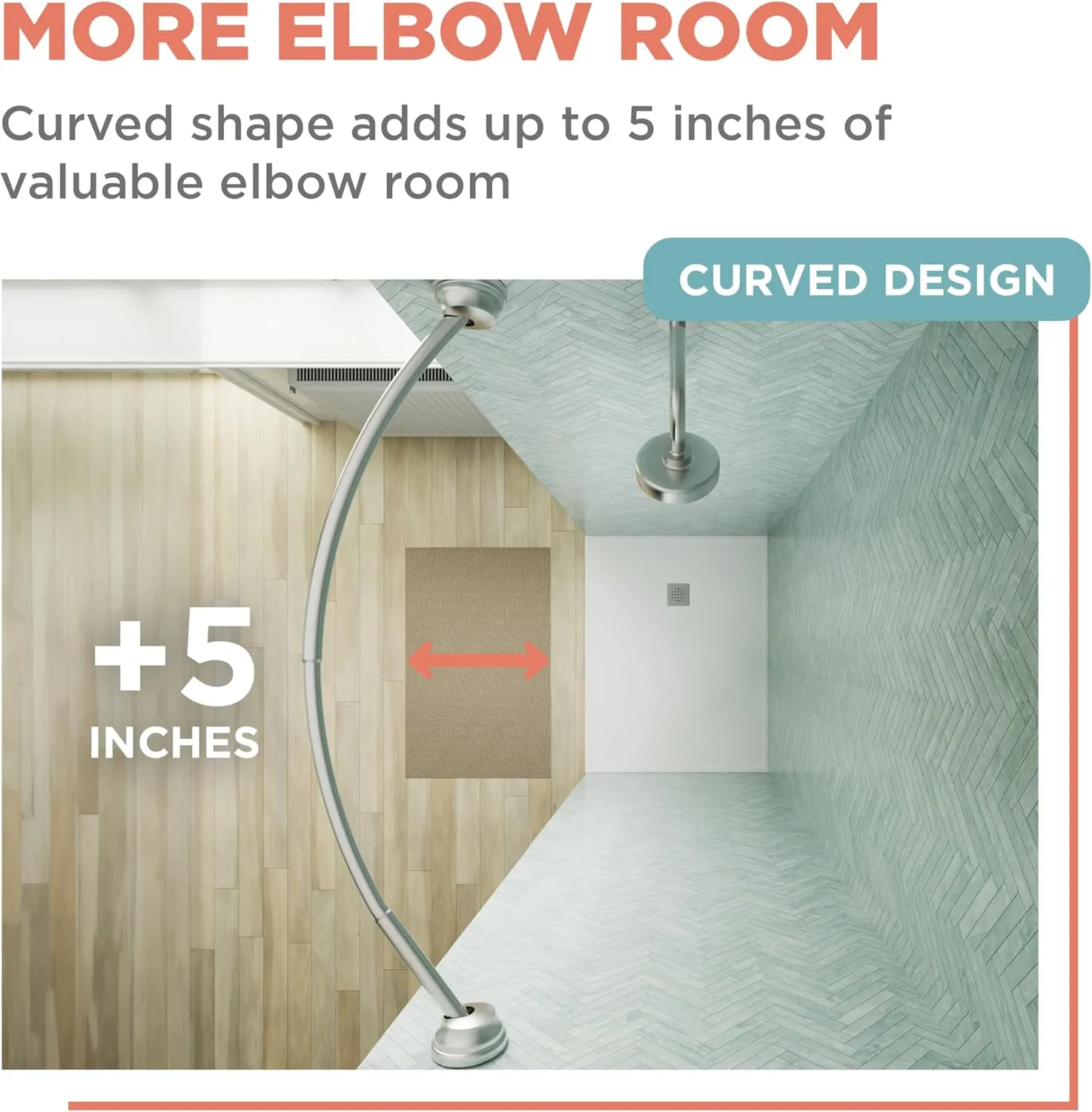 Zenna Home Curved Tension Shower Curtain Rod, Rustproof, Brushed Nickel, 32 to 40 Inches – Adjustable Shower Curtain Rod for Bathroom, Easy No Drill Install – NeverRust Tension Shower Curtain Pole