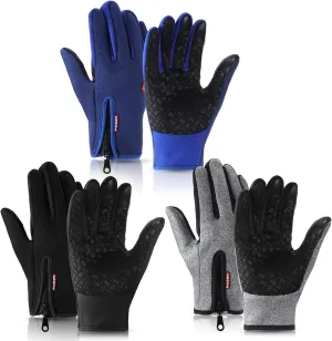 Zhanmai 3 Pairs Winter Warm Gloves Touch Screen Ski Gloves Anti Slip Windproof Thermal for Men Women Running Hiking
