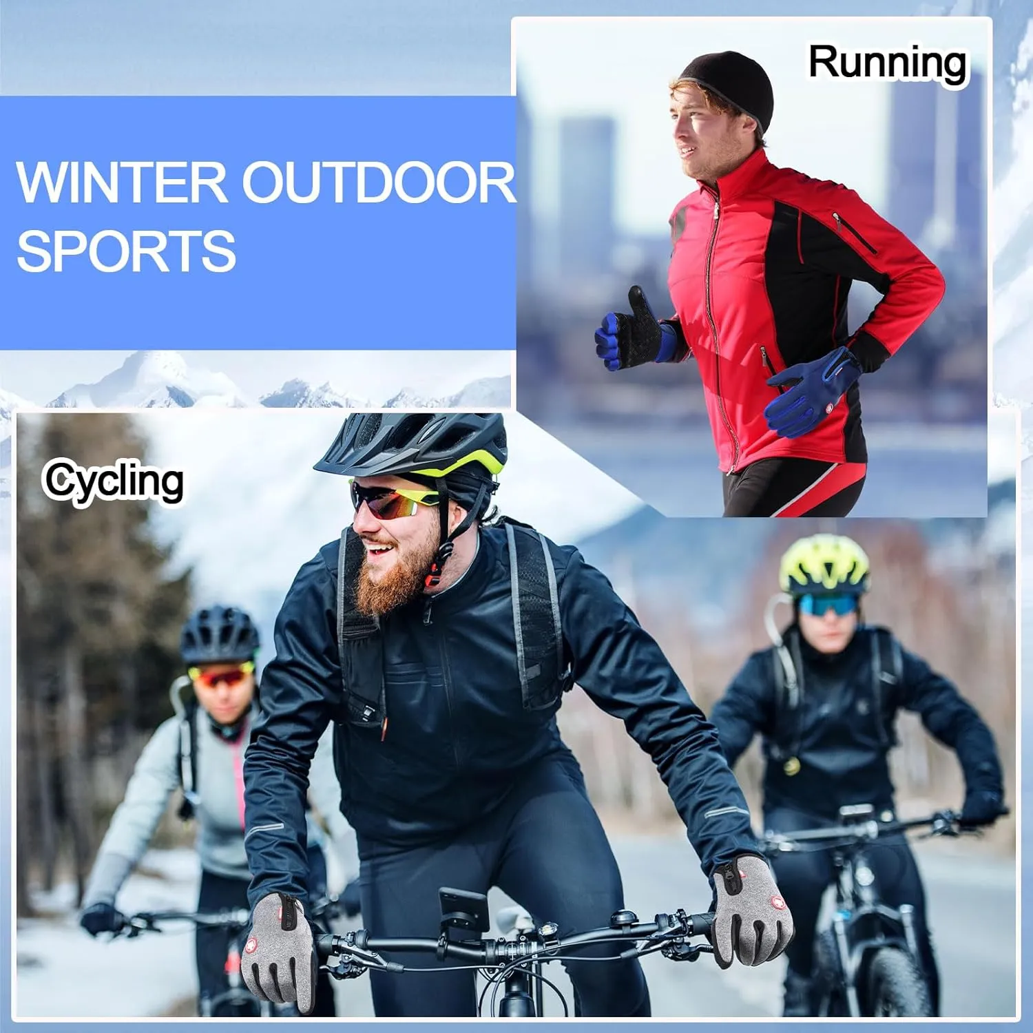 Zhanmai 3 Pairs Winter Warm Gloves Touch Screen Ski Gloves Anti Slip Windproof Thermal for Men Women Running Hiking