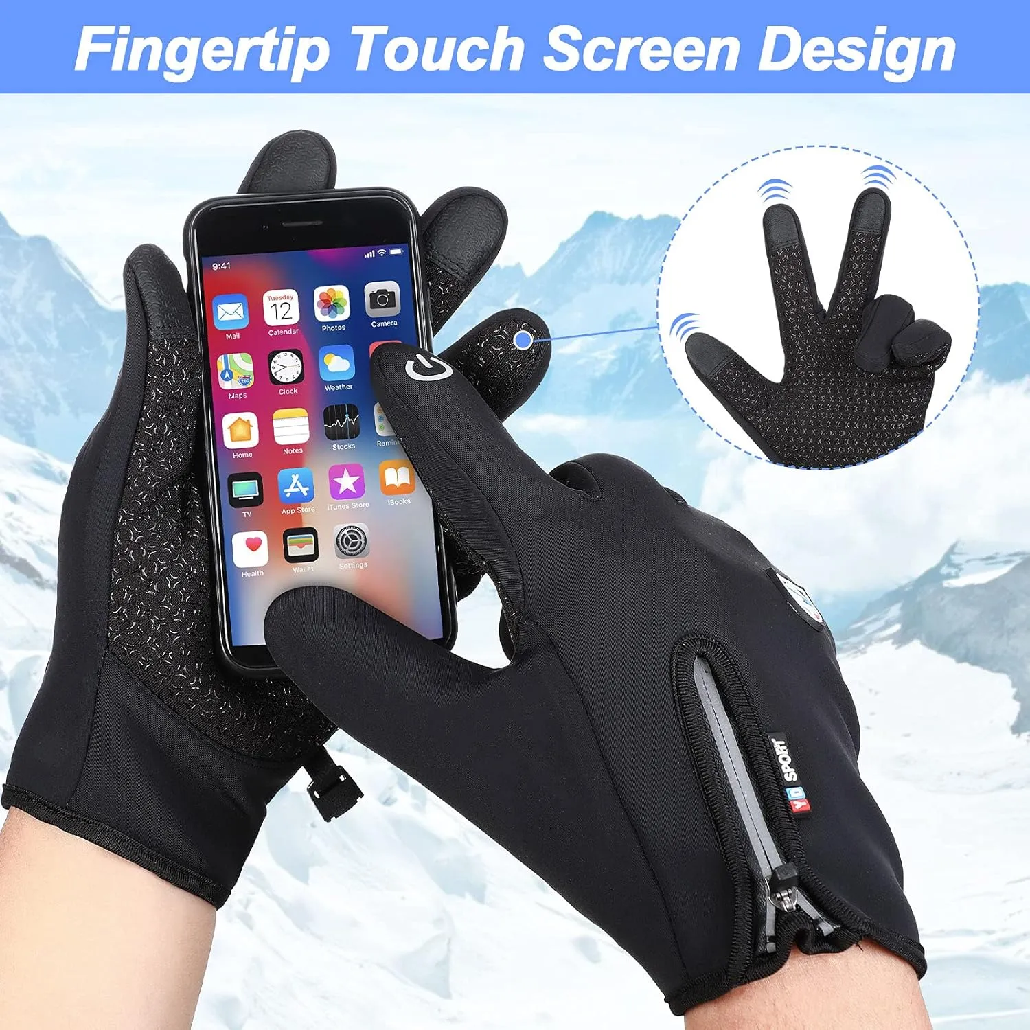 Zhanmai 3 Pairs Winter Warm Gloves Touch Screen Ski Gloves Anti Slip Windproof Thermal for Men Women Running Hiking