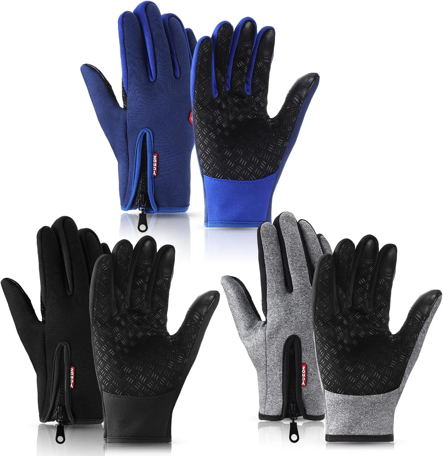 Zhanmai 3 Pairs Winter Warm Gloves Touch Screen Ski Gloves Anti Slip Windproof Thermal for Men Women Running Hiking