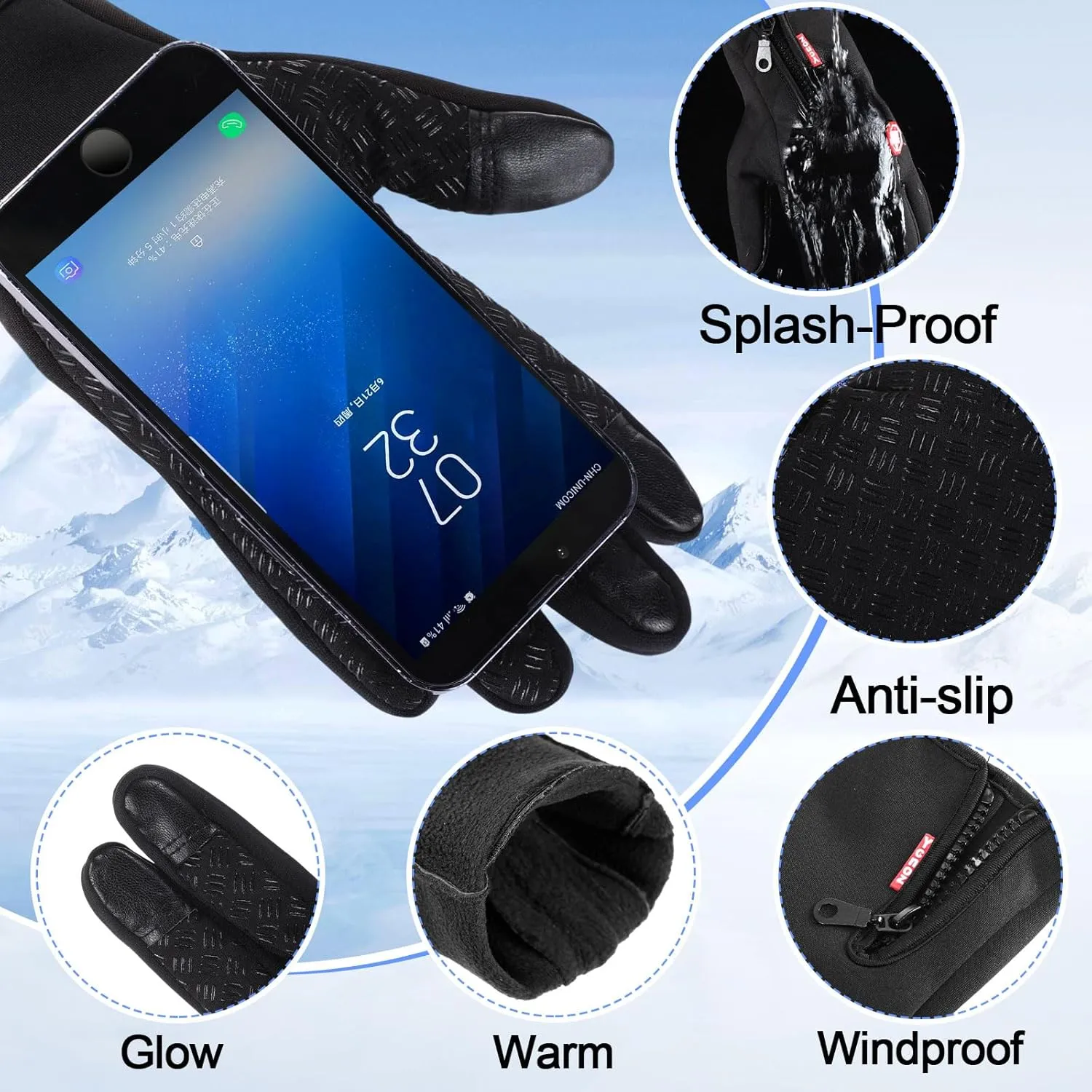 Zhanmai 3 Pairs Winter Warm Gloves Touch Screen Ski Gloves Anti Slip Windproof Thermal for Men Women Running Hiking