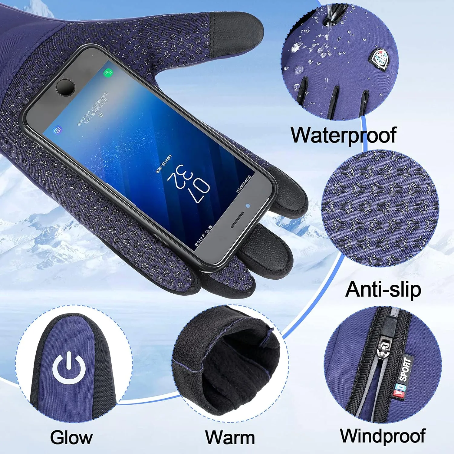 Zhanmai 3 Pairs Winter Warm Gloves Touch Screen Ski Gloves Anti Slip Windproof Thermal for Men Women Running Hiking