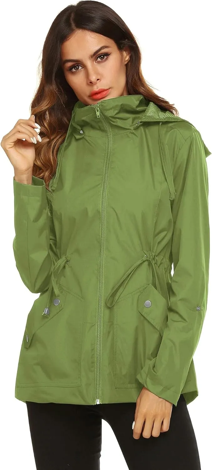 ZHENWEI Rain Jacket Women Waterproof with Lined Raincoat Outdoor Active Travel Hiking