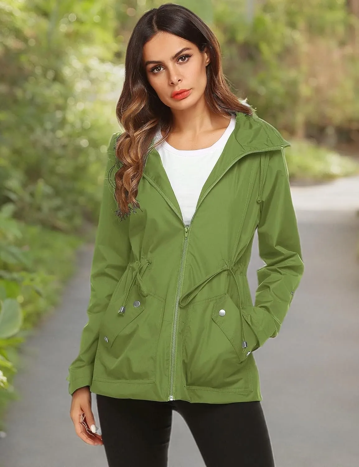 ZHENWEI Rain Jacket Women Waterproof with Lined Raincoat Outdoor Active Travel Hiking