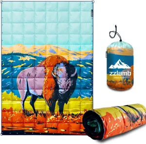zzlamb Camping Blanket, Outdoor Lightweight Travel Blanket Puffy Portable Down Alternative, Windproof Warm Cloak with Snaps, Cozy Quilt Backpacking Picnic RV Plane Car Hammock Beach Climbing