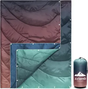 zzlamb Camping Blanket, Outdoor Lightweight Travel Blanket Puffy Portable Down Alternative, Windproof Warm Cloak with Snaps, Cozy Quilt Backpacking Picnic RV Plane Car Hammock Beach Climbing